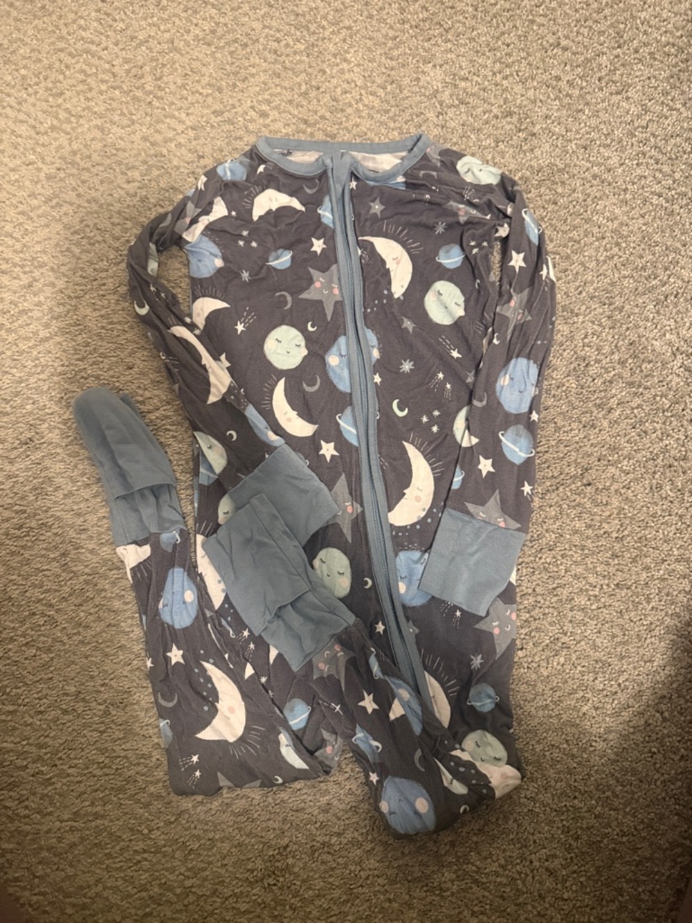 Little Sleepies Gray and Blue Moon & Planet Footed Pajamas